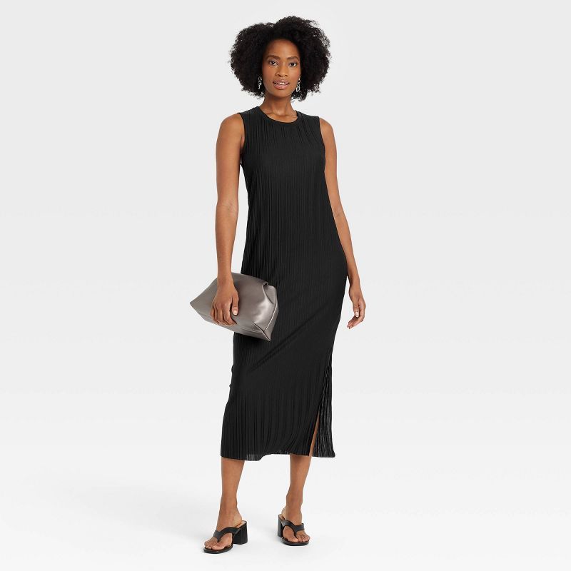 Women&#39;s Sleeveless Plisse Knit Dress - A New Day&#8482; Black XS | Target