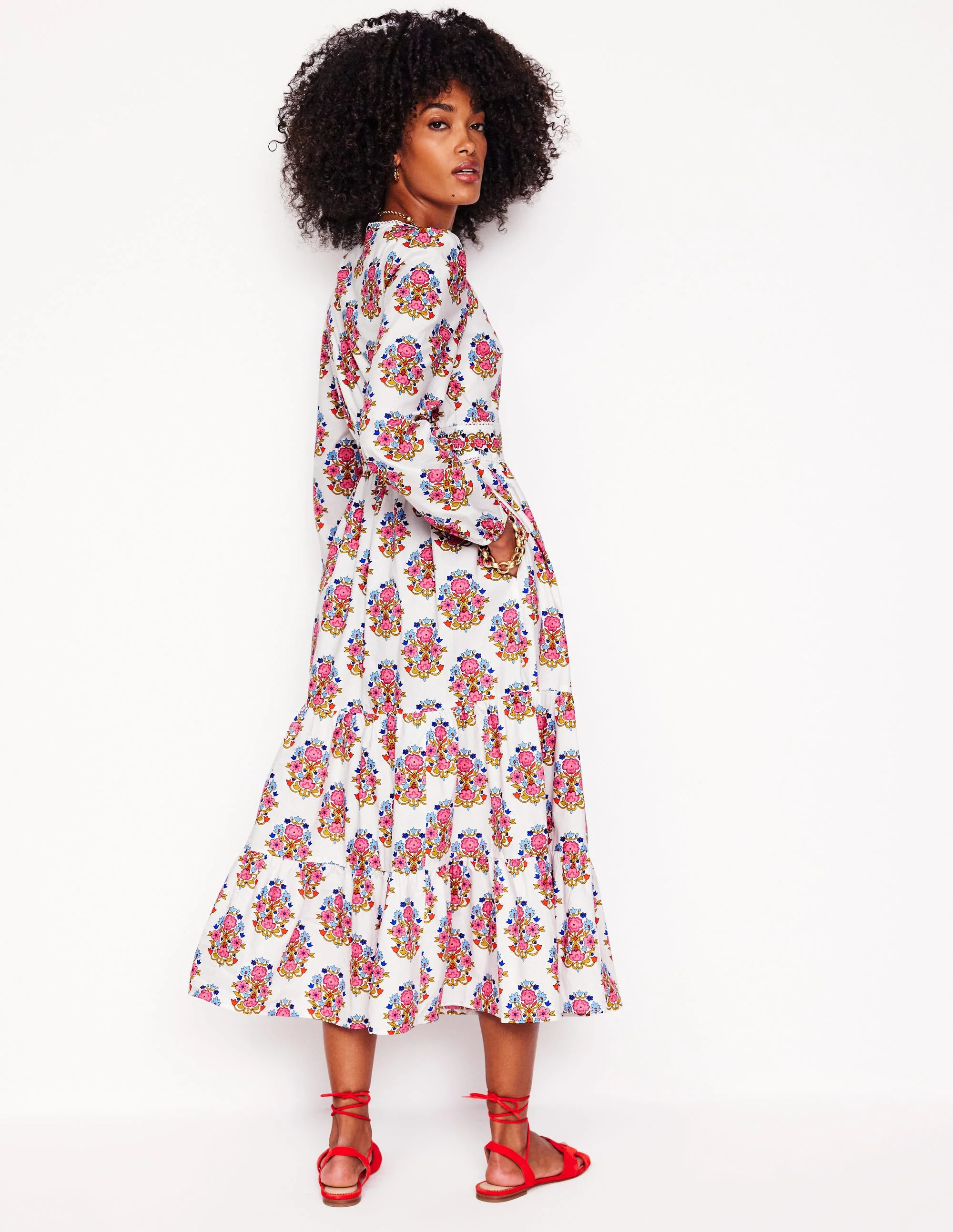 Violet Cotton Midi Dress-Ivory, Wildflower Stamp | Boden (US)