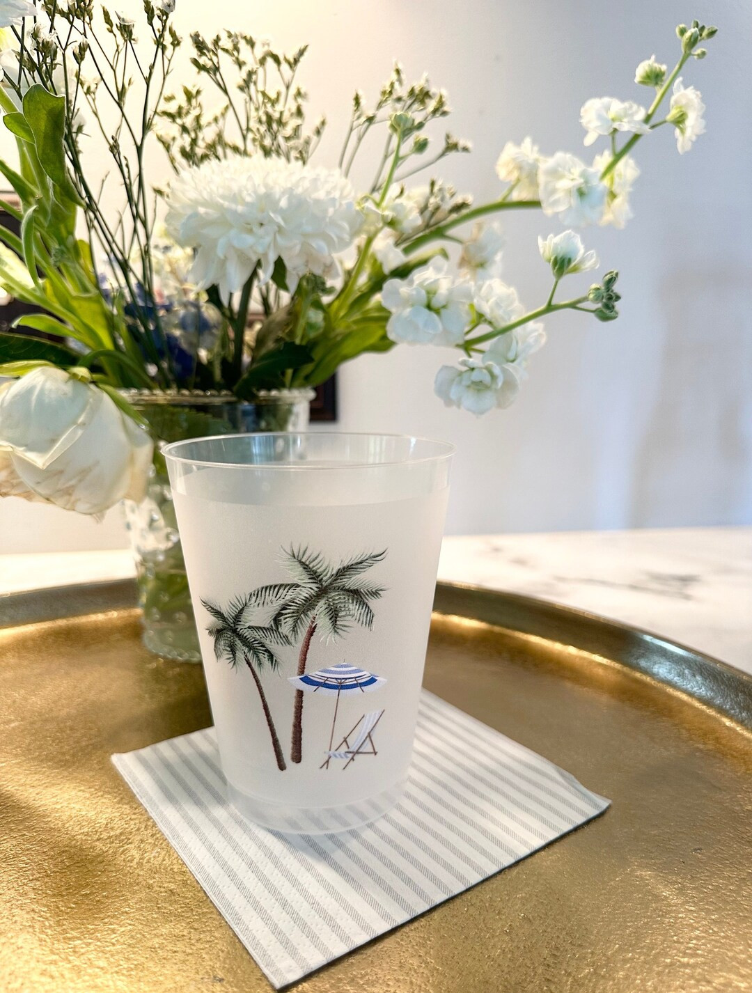 Palm Trees Reusable Frost Flex Cups Set of 8, Beach Cups Happy Hour, Bar Cart, Girls Trip, Bachel... | Etsy (US)