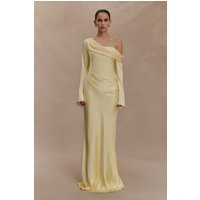 Iris Long Sleeve Satin Maxi Dress - Lemon I MESHKI I Size L | MESHKI US