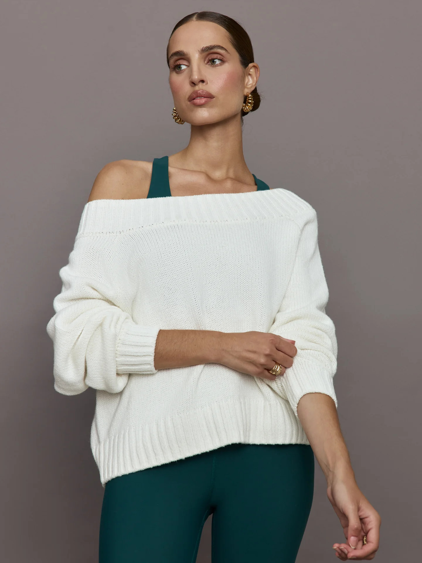 Carbon38 Slouchy Off Shoulder Sweater - Off White - Size L | Carbon38