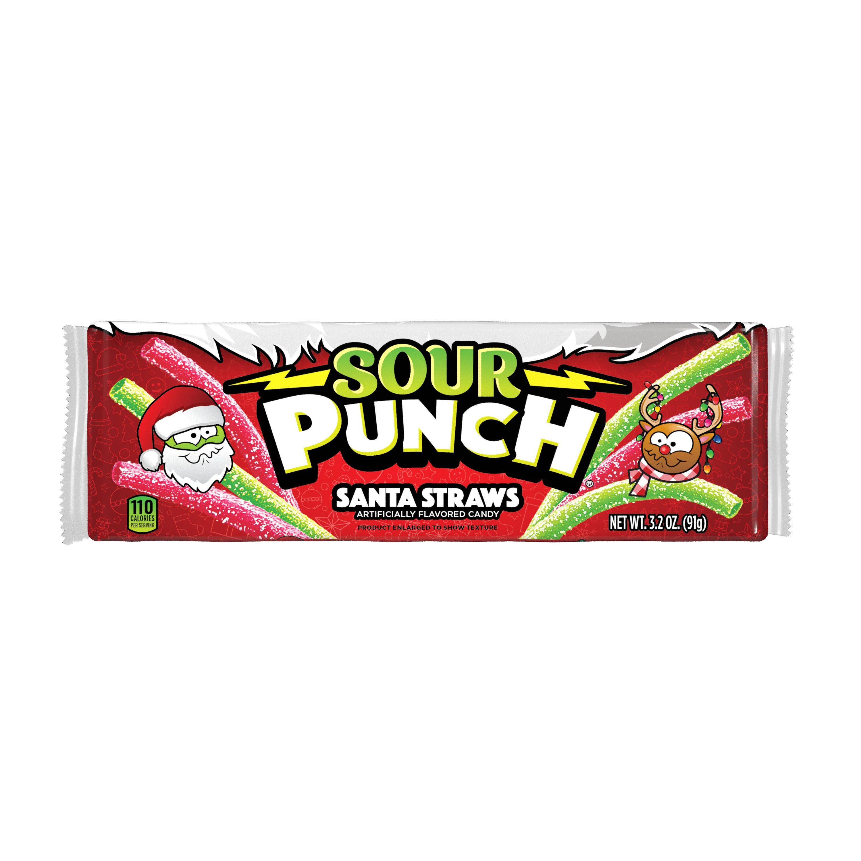 Sour Punch Santa Straws Holiday Candy, 3.2oz King Size Tray | Walmart (US)