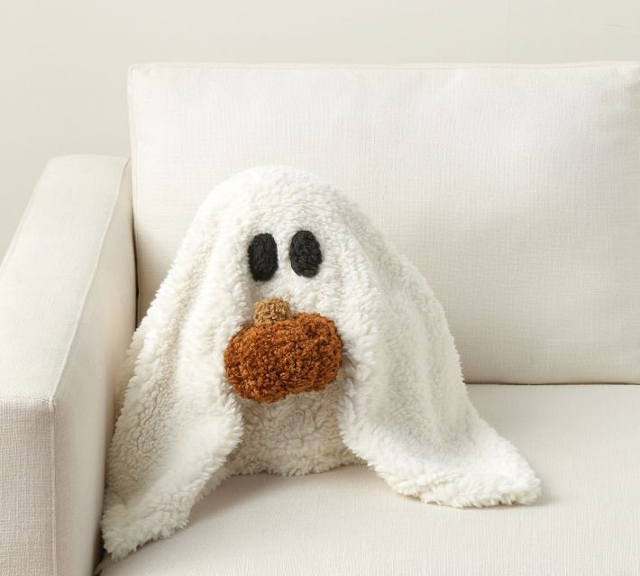 Gus the Ghost with Pumpkin Pillow, 11 x 13"", Ivory | Pottery Barn (US)