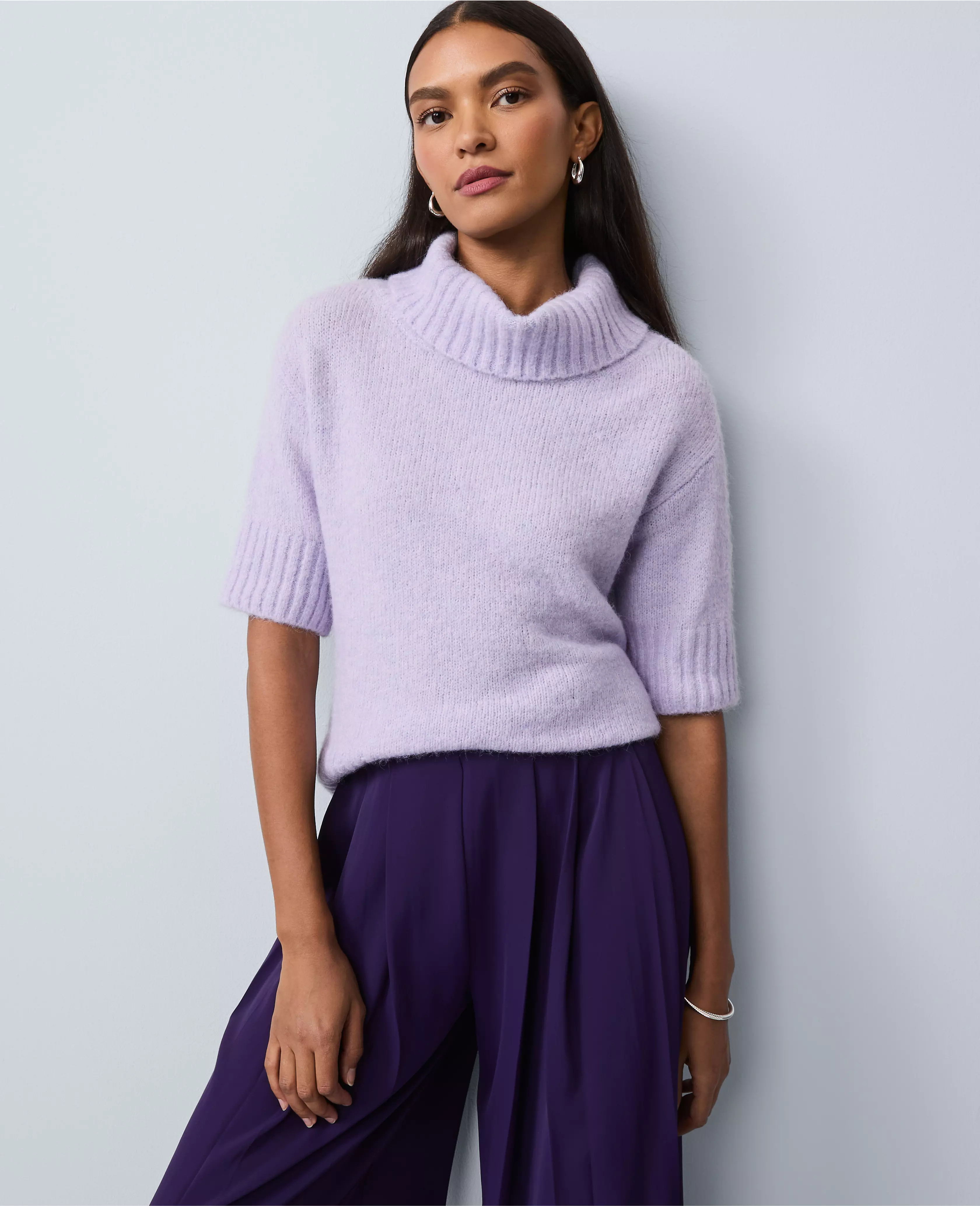 Petite Turtleneck Elbow Sleeve Sweater Tee | Ann Taylor