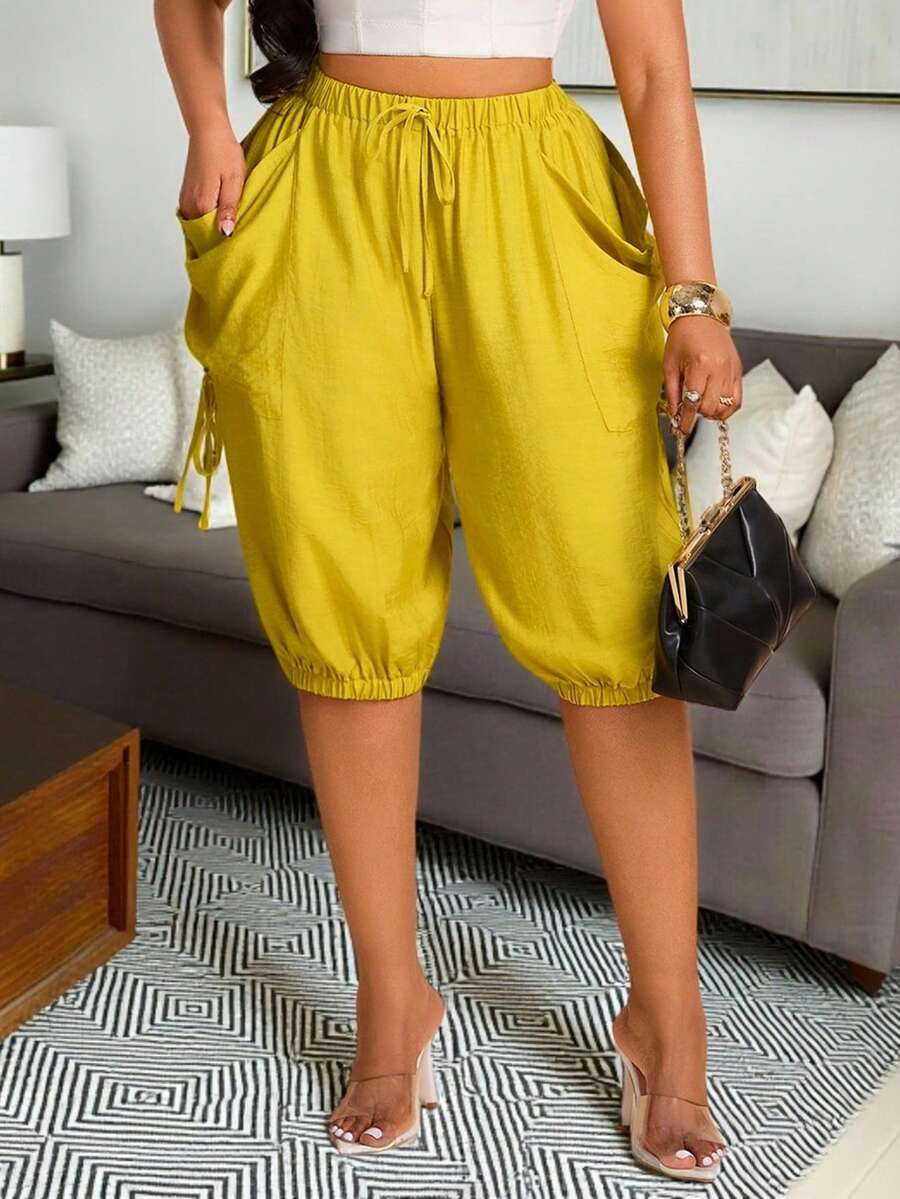 Brilight Spring/Summer Casual & Commute Style: Cropped Trousers With Elasticized Cuffs And Decora... | SHEIN