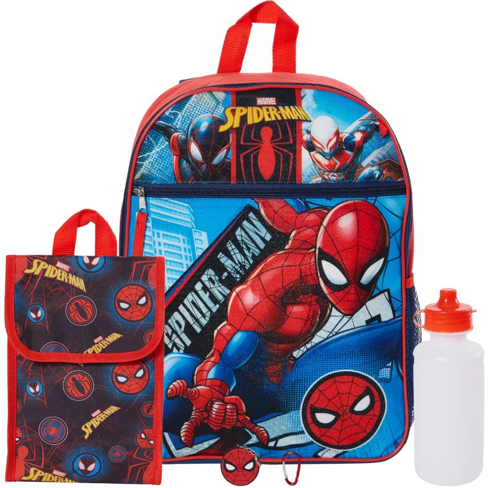 Marvel Spiderman Boy's 5 pcs Set Backpack With Lunch Bag - Red | Walmart (US)