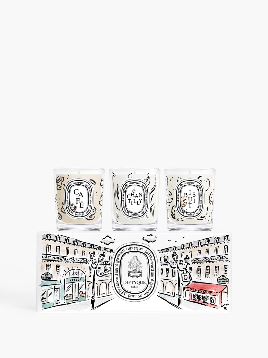 Café (Coffee), Chantilly (Whipped Cream), Biscuit (Cookie)
            Set of 3 Small Candles | diptyque (US)
