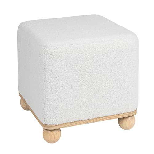 Creative Co-Op Square Boucle Upholstered Stool/Ottoman, Cream | Amazon (US)