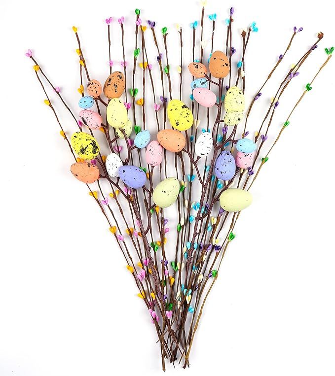 Artificial Easter Spray Vine with Pastel Easter Eggs and Berries- Decorative Spring Floral Stems-... | Amazon (US)