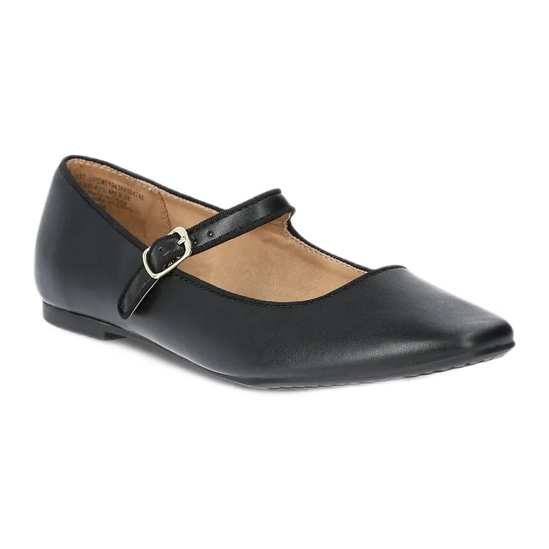 Time and Tru Women's Faux Leather Mary Jane Flats, Wide Width Available | Walmart (US)