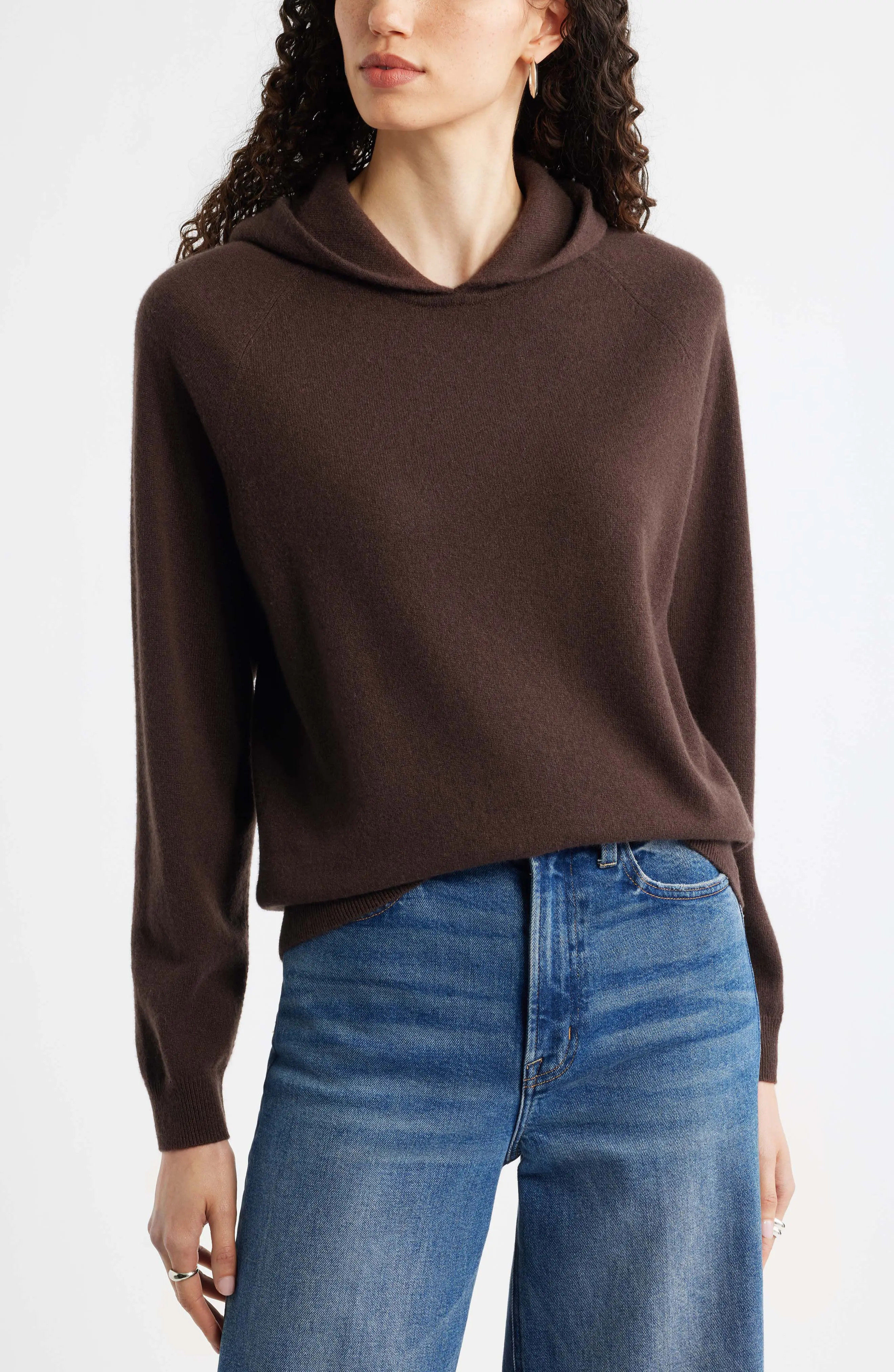 Nordstrom Cashmere Sweater Hoodie in Black Rock at Nordstrom, Size Large | Nordstrom