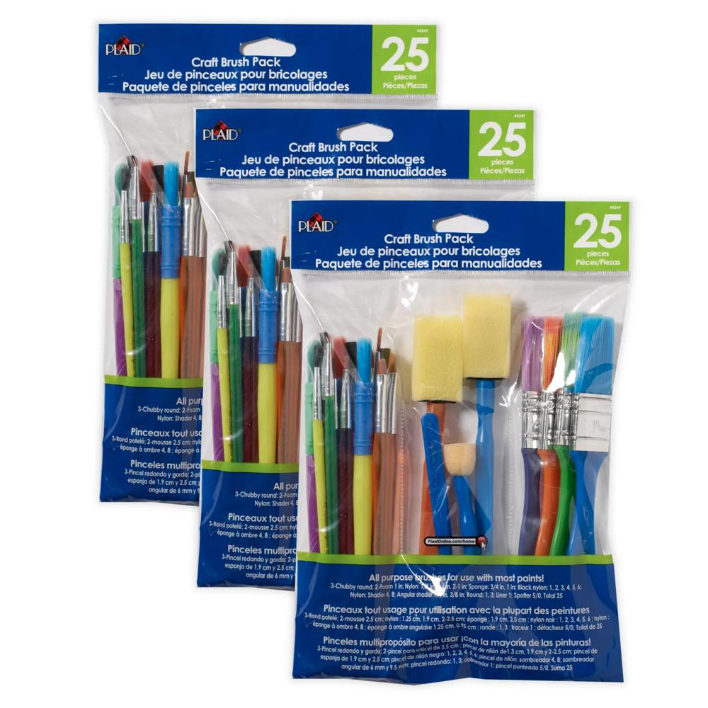Plaid Craft Brush Set, Assorted Shapes & Sizes, 25 Per Set, 3 Sets | Oriental Trading Company