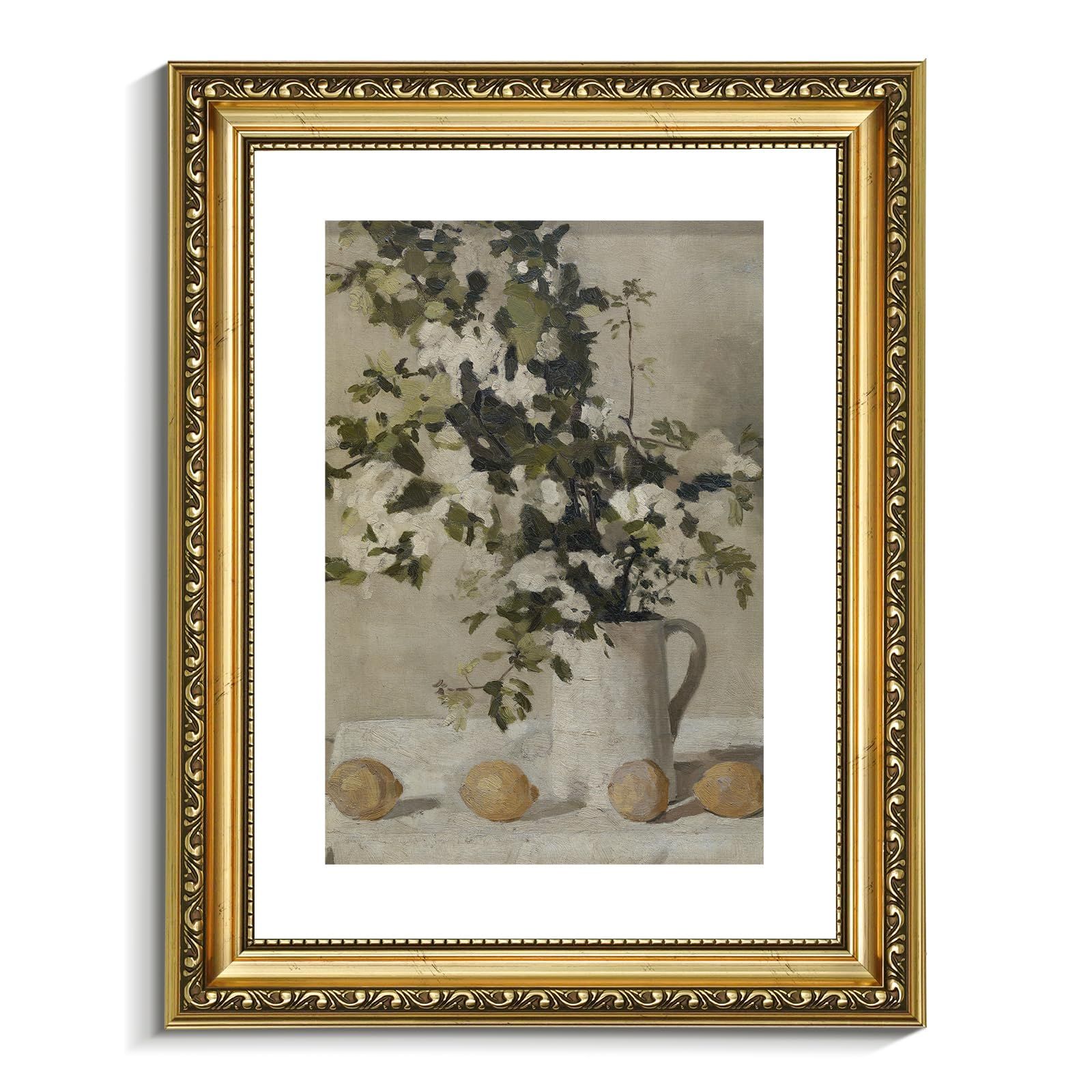 Vintage Gold Framed Wall Art, 11x14 Inch Flowers and Lemons Still Life Picture Paintings, Antique... | Amazon (US)