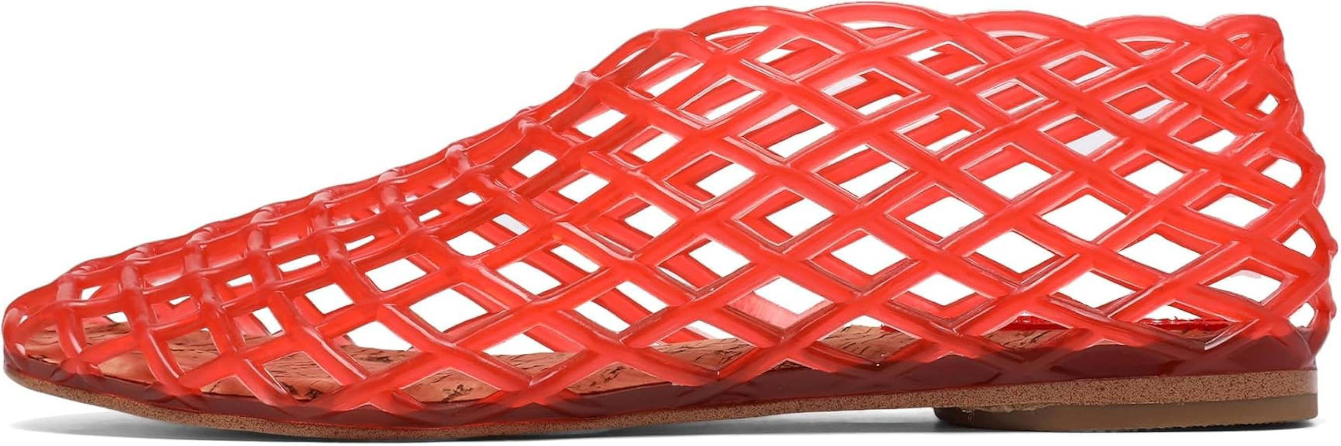 Jelly Mesh Ballet Flats for Women Adult Clear Hollow,Flat Sandals Round Toe Slip On Beach Balleri... | Amazon (US)
