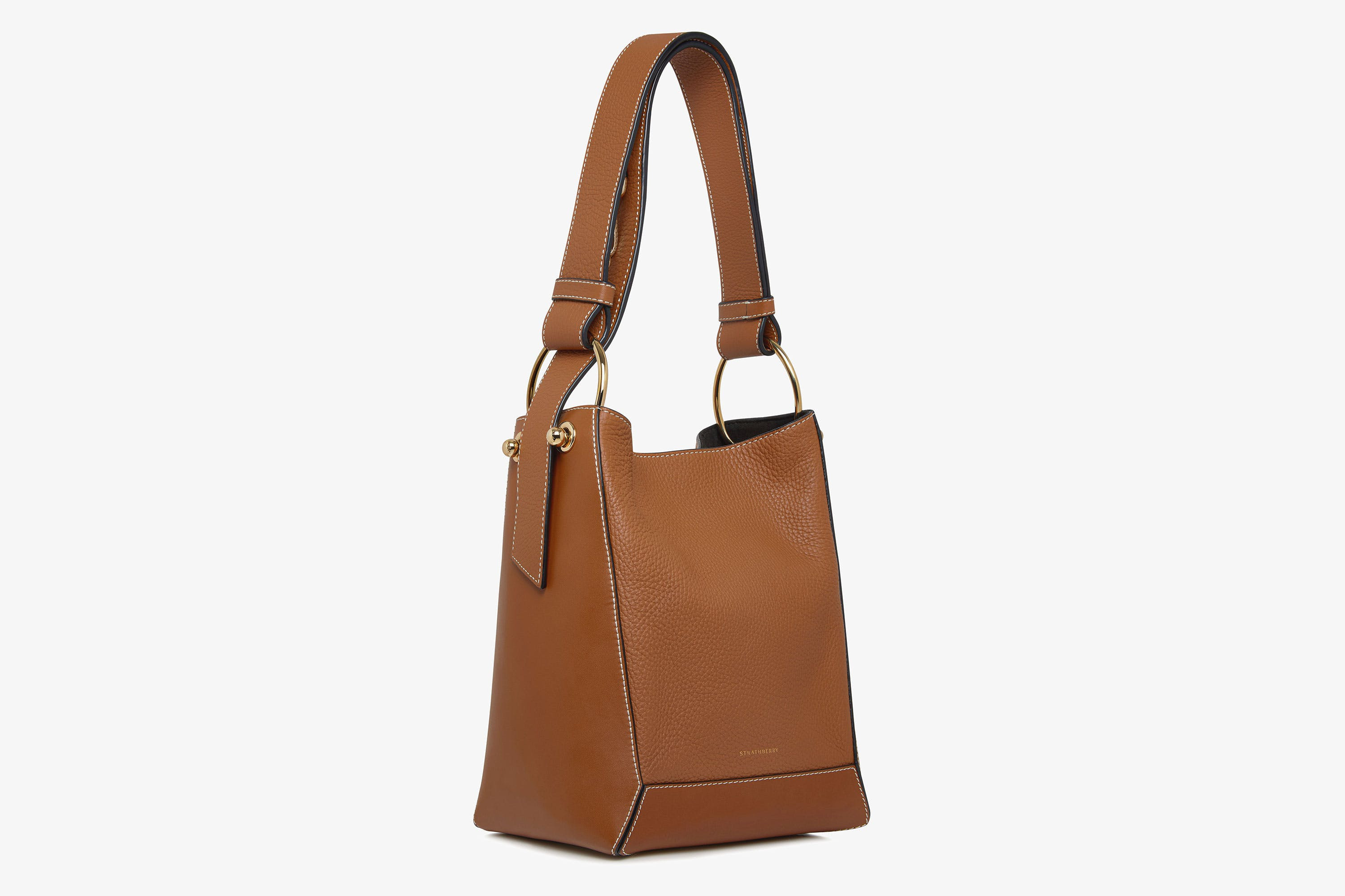 Strathberry - Lana Midi Bucket Bag - Leather Bucket Bag - Tan | Strathberry