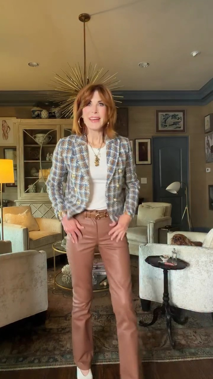 This fall outfit is all about rich texture and warm neutrals. I love the tweed jacket with cognac leather pants, a simple white top, and pointed-toe heels for a polished look that works for lunch, date night, or business casual plans. #FallOutfits #DateNightOutfits #BusinessCasualWorkwear #FashionOver40 

 

#LTKOver40