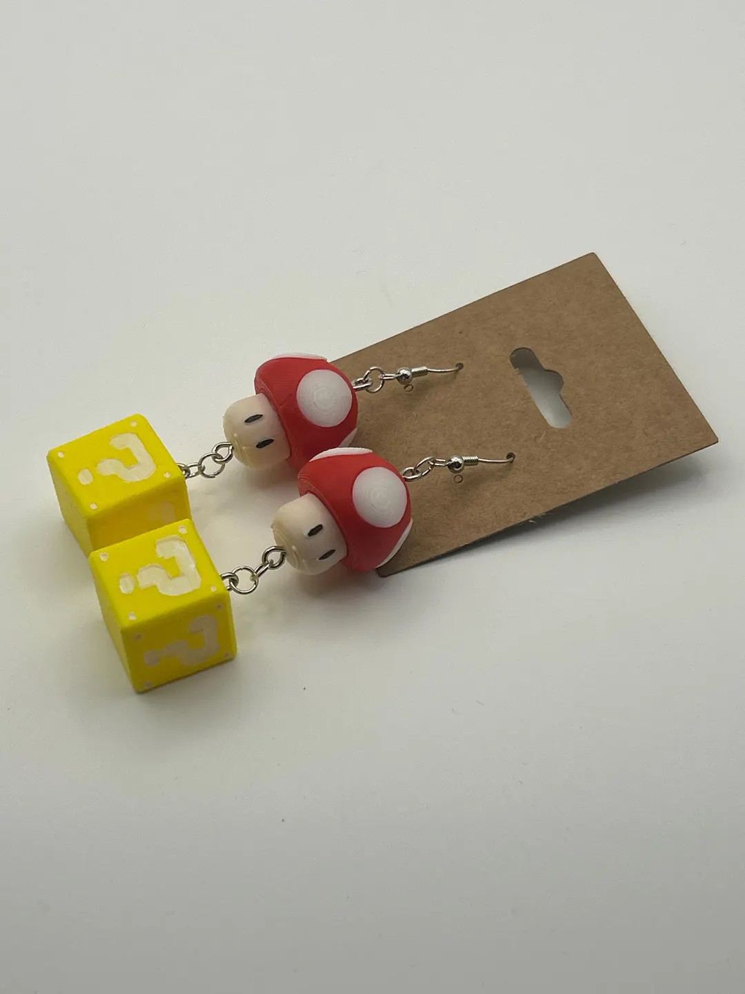 Handmade Retro Mario Brothers Earrings - 3D Printed Mushroom & Question Block | Etsy (US)