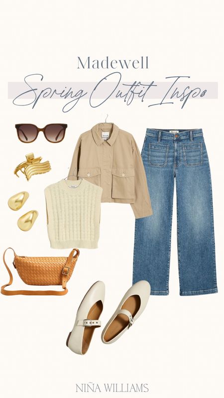 Madewell Spring Outfit! Neutral top - woven crossbody handbag - casual outfit - straight jeans - leather flats

#LTKover40 #LTKworkwear #LTKstyletip