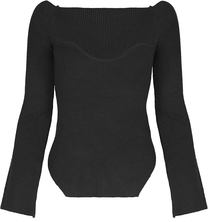 Effeltch Womens Sweater Tops Sweetheart Neck Ribbed Bustier Corset Knit Long Sleeve Pullover Swea... | Amazon (CA)
