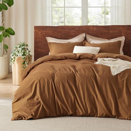 Bedsure 100% Washed Cotton Duvet Cover King Size - Hazelnut Brown Minimalist Cotton Duvet Cover Linen Like Breathable - GentleSoft™ Plain Simple Bedding (Hazelnut Brown, King, 104"x90") | Amazon (US)