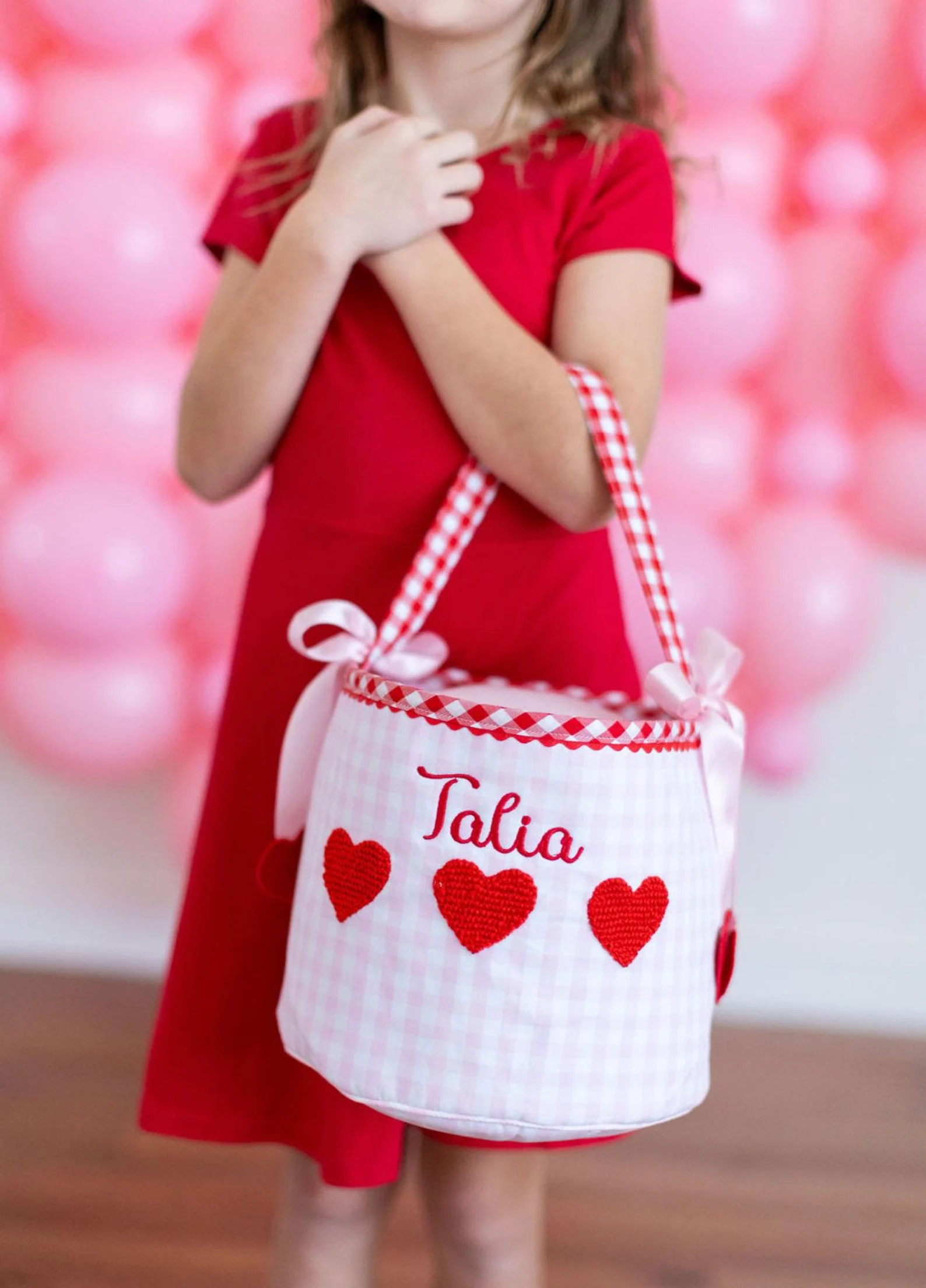 Girls Personalized Valentine's Day Bucket, Pink Gingham Heart Bag, Girls Valentine's Day Gift, Sc... | Etsy (US)