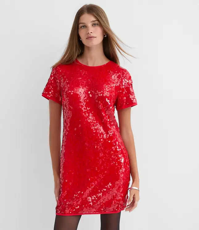 Sequin Short Sleeve Mini Dress | LOFT