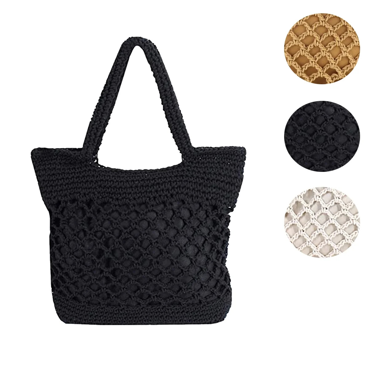 Women Straw Beach Shoulder Bag Casual Summer Beach Tote Handmade Straw Shoulder Bag-Black - Walma... | Walmart (US)