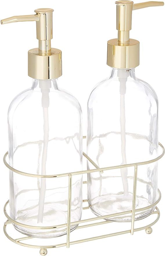 Circleware Duo Gold Dispenser Accent Bottle Pumps in Metal Caddy Set of 2, Bathroom Accessories H... | Amazon (US)