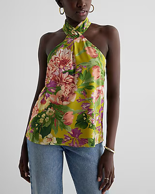 Floral Pleated Halter Neck Tank | Express