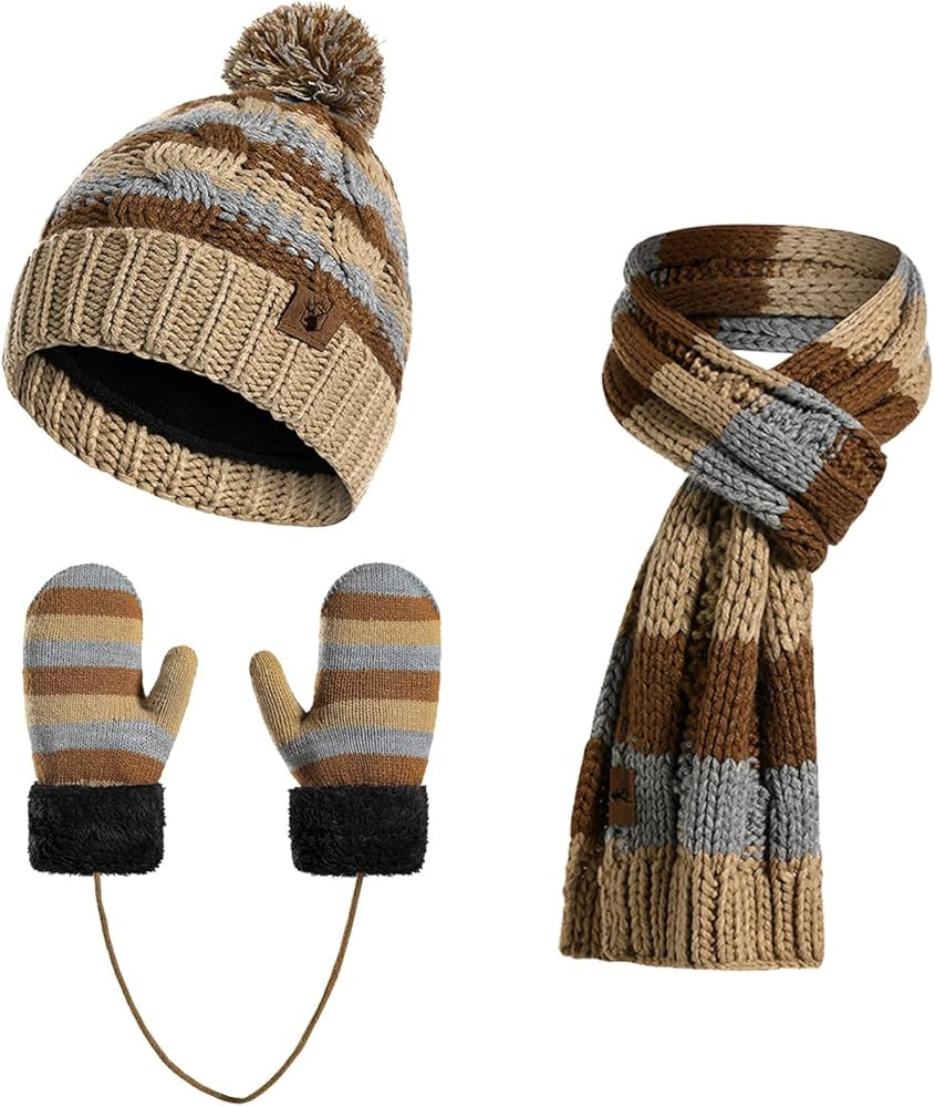 Winter Hat Scarf and Gloves Set for Kids Warm Knitted Hat Mittens and Fleece Neck Warmer Scarf Se... | Amazon (CA)