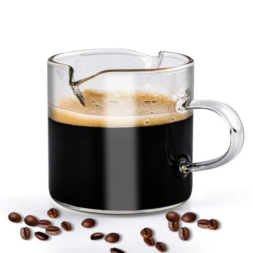 Jiodaueyu 1pc Espresso Cups, 4OZ Espresso Shot Glass,Double Spouts Cups,Glass Coffee Cup with Handle, Mini Milk Cup, Espresso Accessories | Amazon (US)
