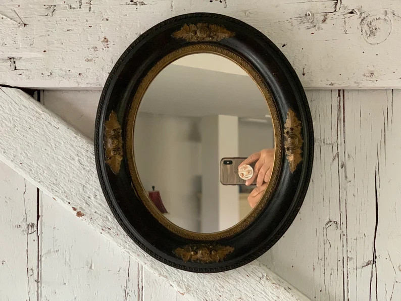 Antique Mirror Oval Frame Carved Wood Gold and Brown Vintage | Etsy | Etsy (US)