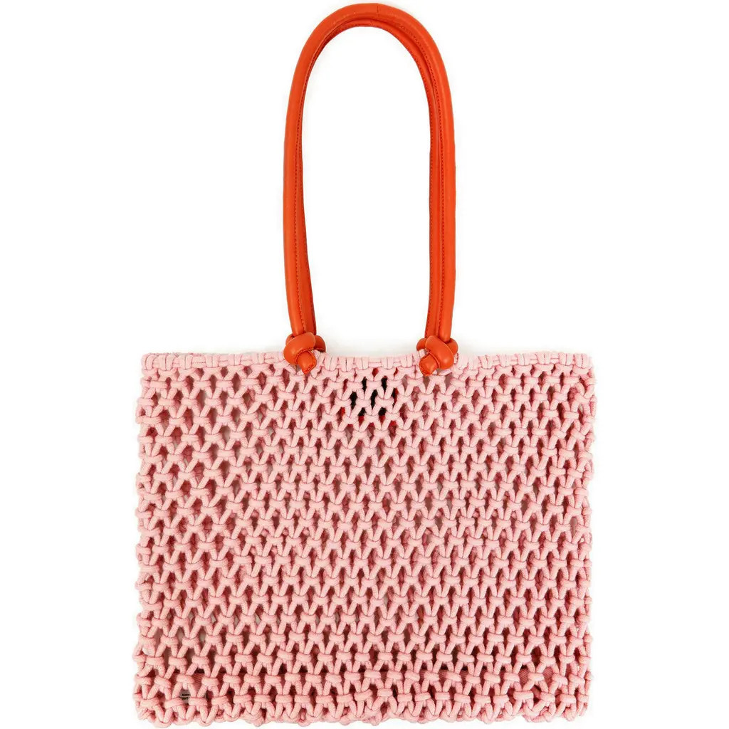 Clare V. Sandy Woven Market Tote in Blush W/Bright Poppy Straps at Nordstrom | Nordstrom