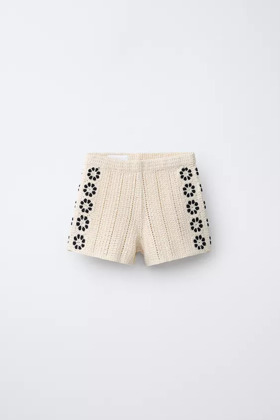 KNIT CROCHET FLORAL SHORTS | Zara US