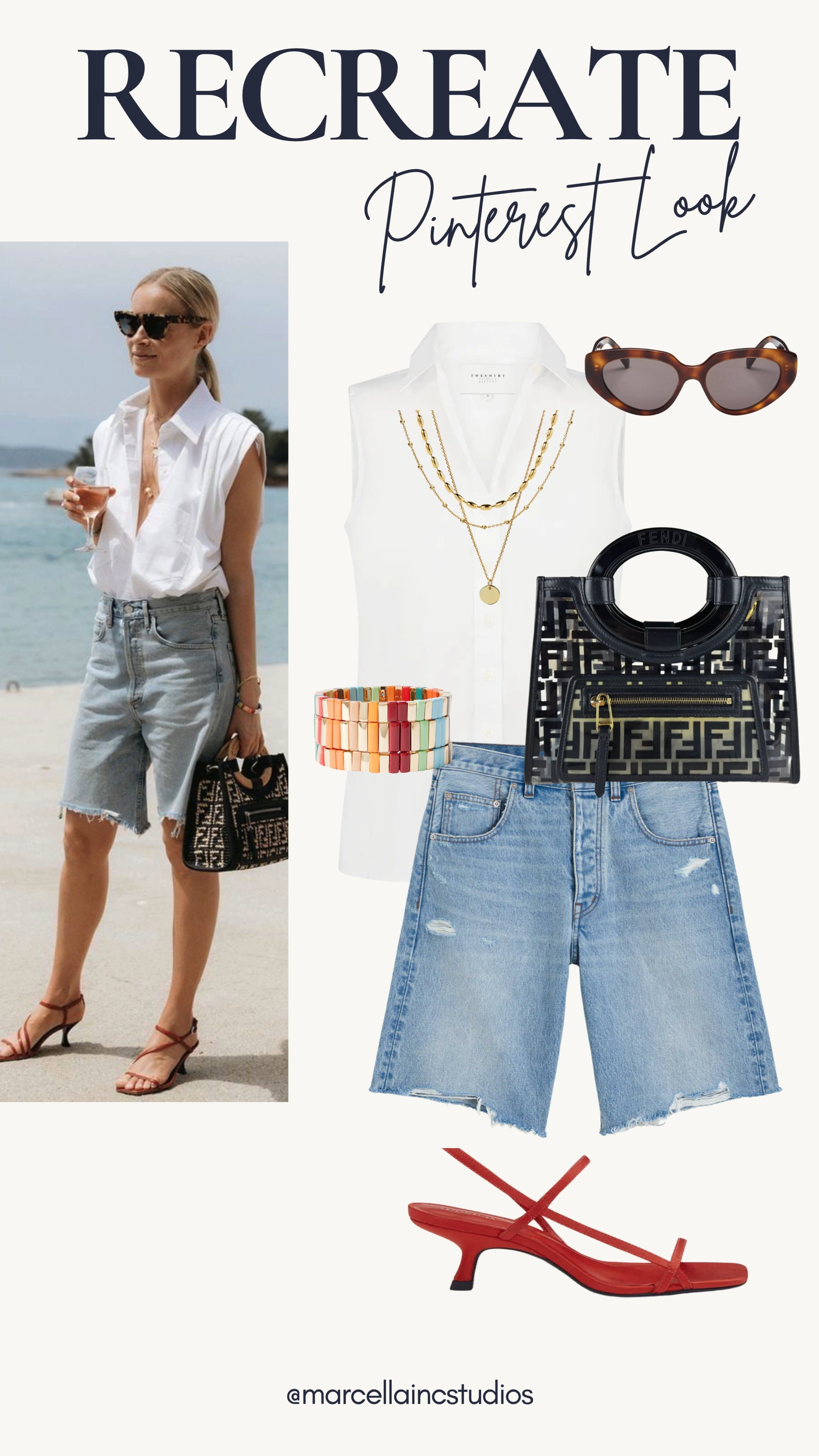 Summer Uniform: Quiet Luxury Vacation Styling ☀️

Outfit Formula:
Sleeveless Shirt: Structured white poplin sleeveless button-up
Denim: Premium light-wash high-waisted denim Bermuda shorts.
Bag: Fendi Zucca monogram laser-cut leather bucket bag with structured wooden top handle.
Accessories: Celine bold flat-top tortoiseshell square sunglasses, fine gold layered lariat Y-necklace, and Roxanne Assoulin enamel tile stacking bracelets. #ltkstyletip #fendibag #celinesunglasses #quietluxury #capsulewardrobe #resortwear

#LTKootd #LTKSeasonal #LTKTravel