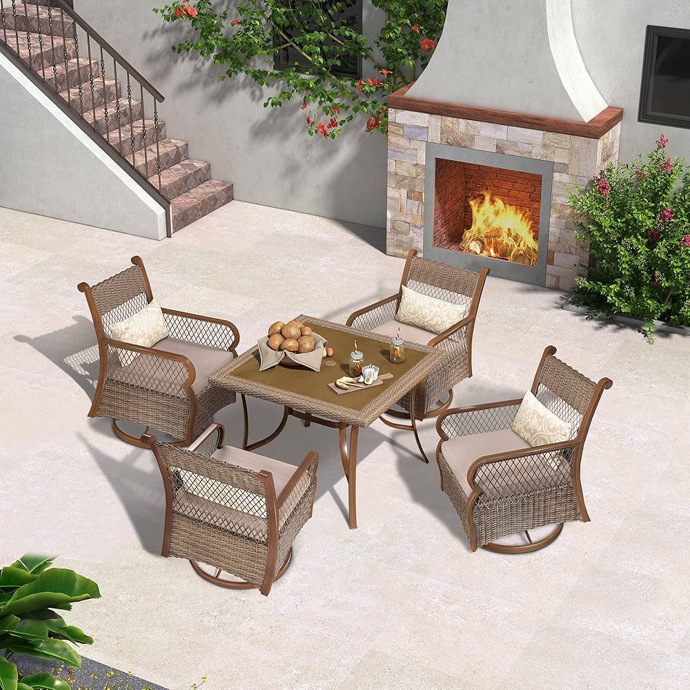 PURPLE LEAF 5 Pieces Outdoor Retro Dining Set for Outside Garden Porch Wicker Patio Dining Furnit... | Amazon (US)