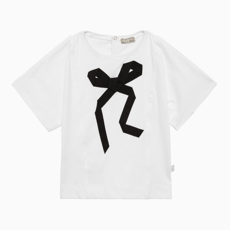 White cotton T-shirt with blue bow embroidery | The Double F