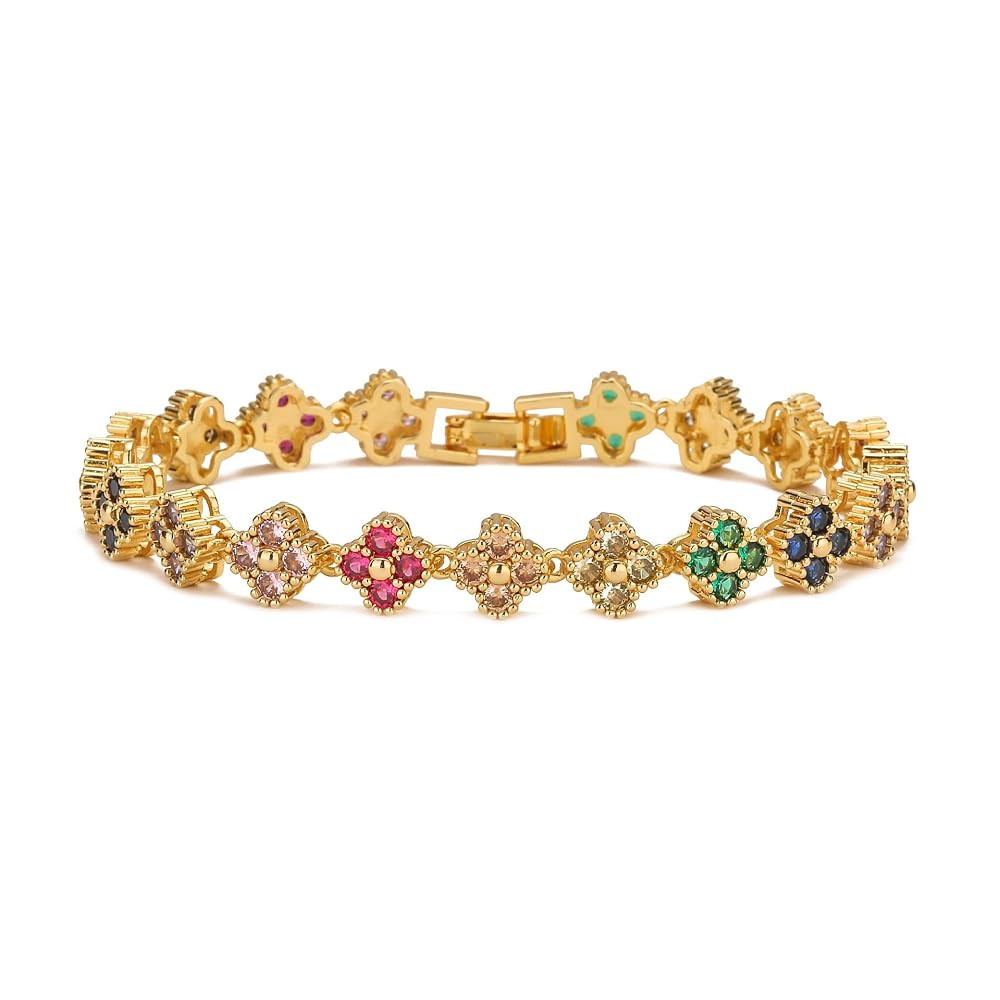 Rainbow & Clover Zircon Unisex Bracelet, Crystal Flower Design, Fashion-Forward Accessory | Amazon (US)