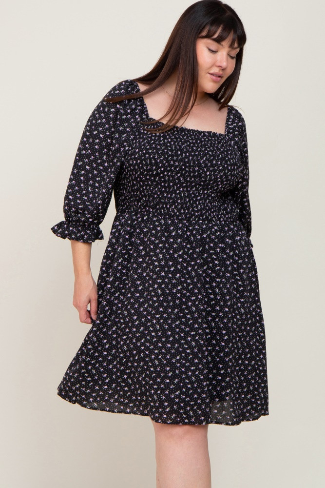 Black Floral Square Neck Plus Dress | PinkBlush Maternity