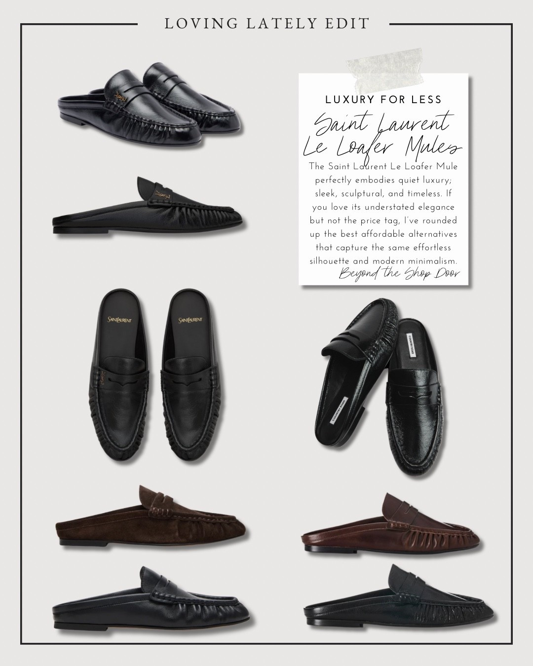 Luxury for Less: The Best Saint Laurent Le Loafer Mule Alternatives
LTK Description:
The Saint Laurent Le Loafer Mule perfectly embodies quiet luxury and timelessness.

If you love its understated elegance but not the price tag, I’ve rounded up the best affordable alternatives that capture the same effortless silhouette and modern minimalism. 


#QuietLuxury #LuxuryForLess #TimelessStyle #EffortlessStyle #LTKEdit #AgelessStyle

#LTKStyleTip #LTKShoeCrush #LTKOver40