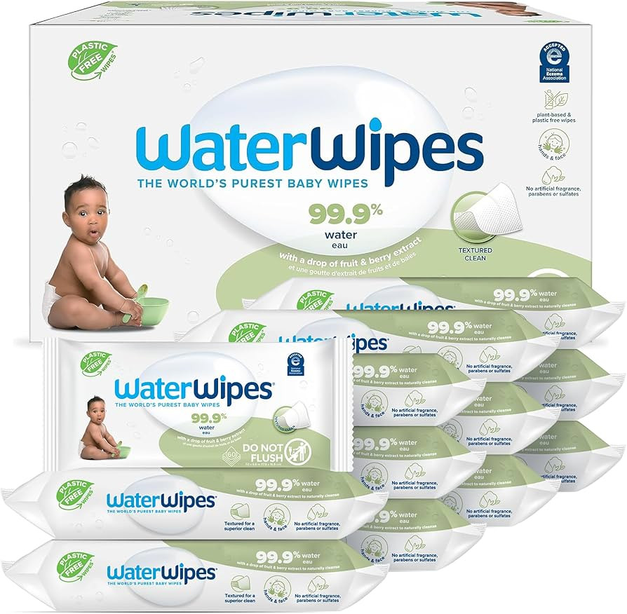 WaterWipes Plastic-Free Textured Clean, Toddler & Baby Wipes, 99.9% Water Based Wipes, Unscented ... | Amazon (US)
