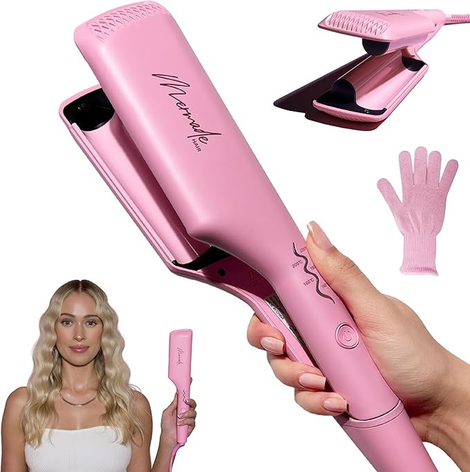 Mermade Hair Deep Hair Waver Tool - Double 1" Barrel Iron for Crimp-Free Beach Waves, Hair Curler... | Amazon (US)