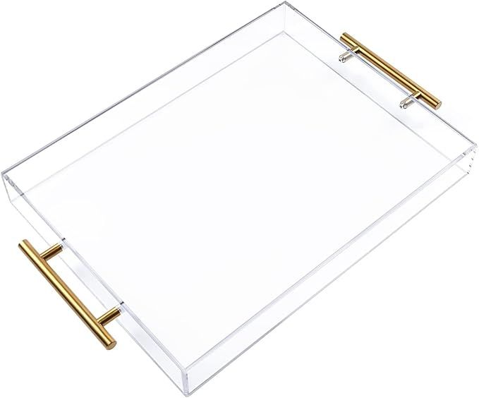 12"x16" Clear Acrylic Serving Tray with Golden Handles, Huge Capacity Sturdy Acrylic Tray for Cof... | Amazon (US)