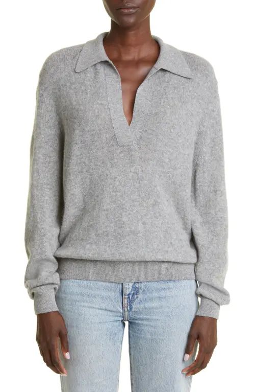 Khaite Jo Stretch Cashmere Polo Sweater in Warm Grey at Nordstrom, Size Small | Nordstrom