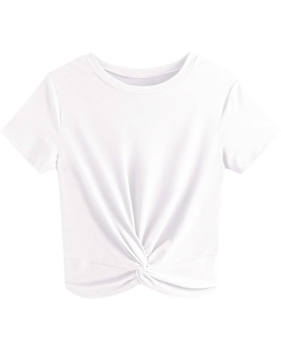 JINKESI Women's Summer Causal Short Sleeve Blouse Round Neck Crop Tops Twist Front Tee T-Shirt | Amazon (US)