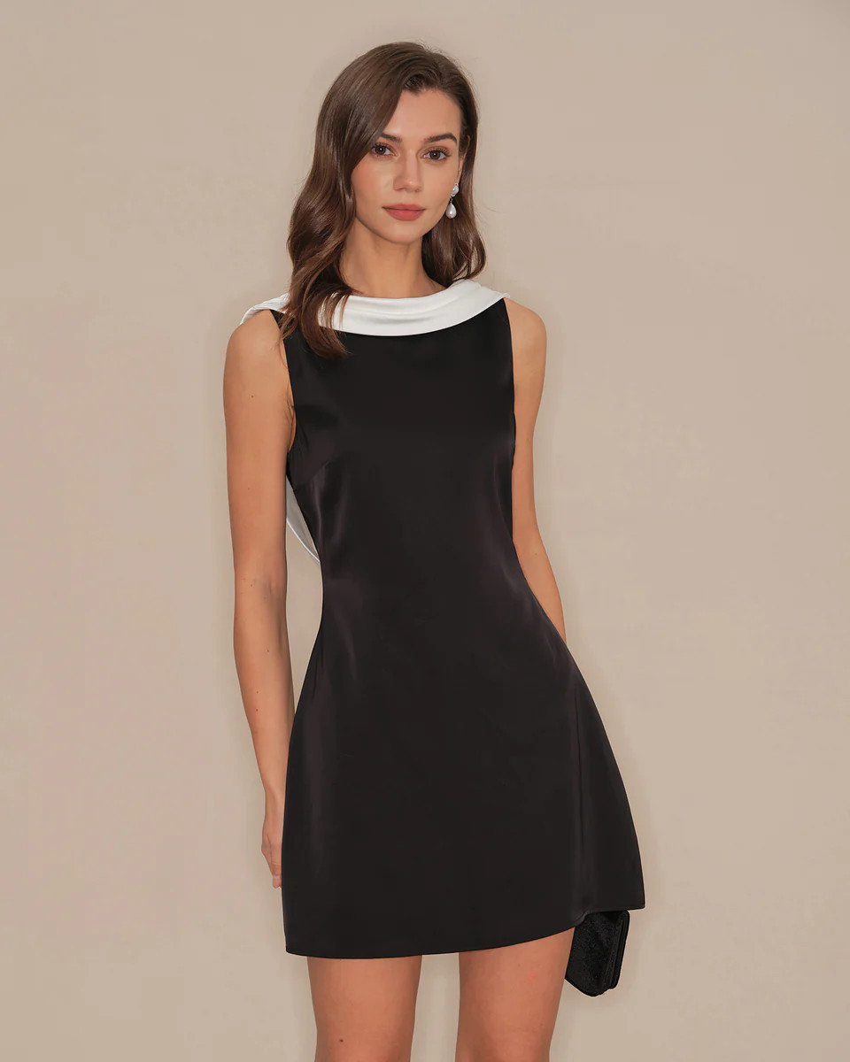 Black Cowl Neck Backless Mini Dress | rihoas.com