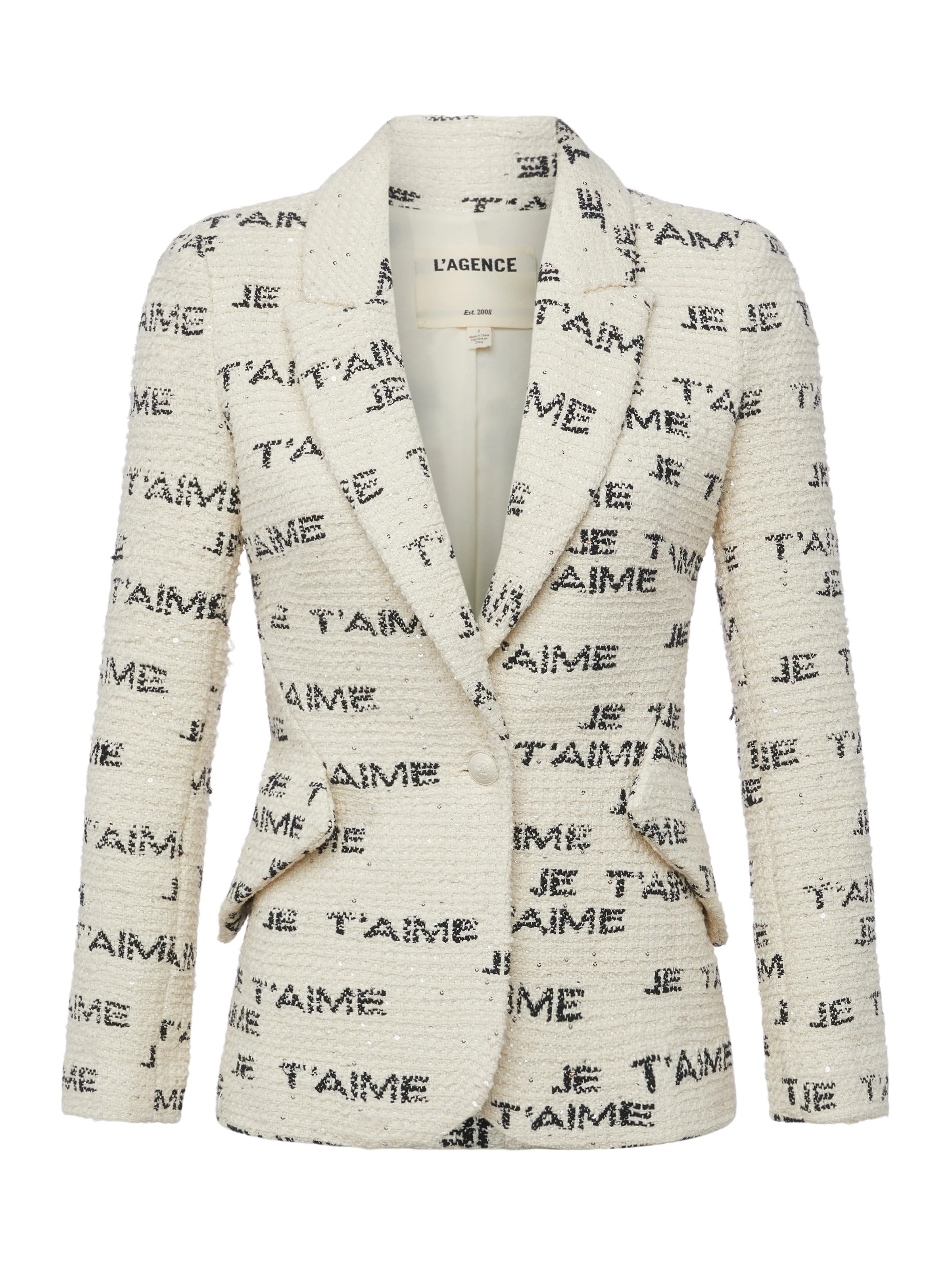 L'AGENCE Chamberlain Blazer In Ivory/Black Je T'Aime | L'Agence