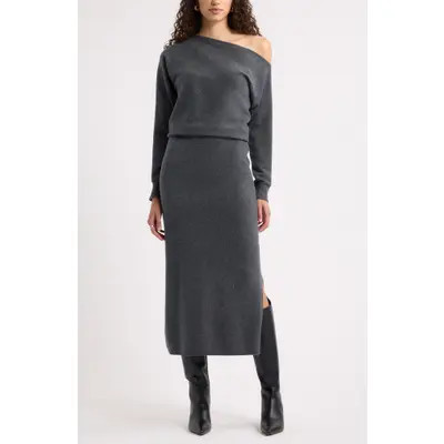 Nordstrom Off-Shoulder Wool & Cashmere Blend Dress in Grey Dark Charcoal at Nordstrom, Size X-Small | Nordstrom