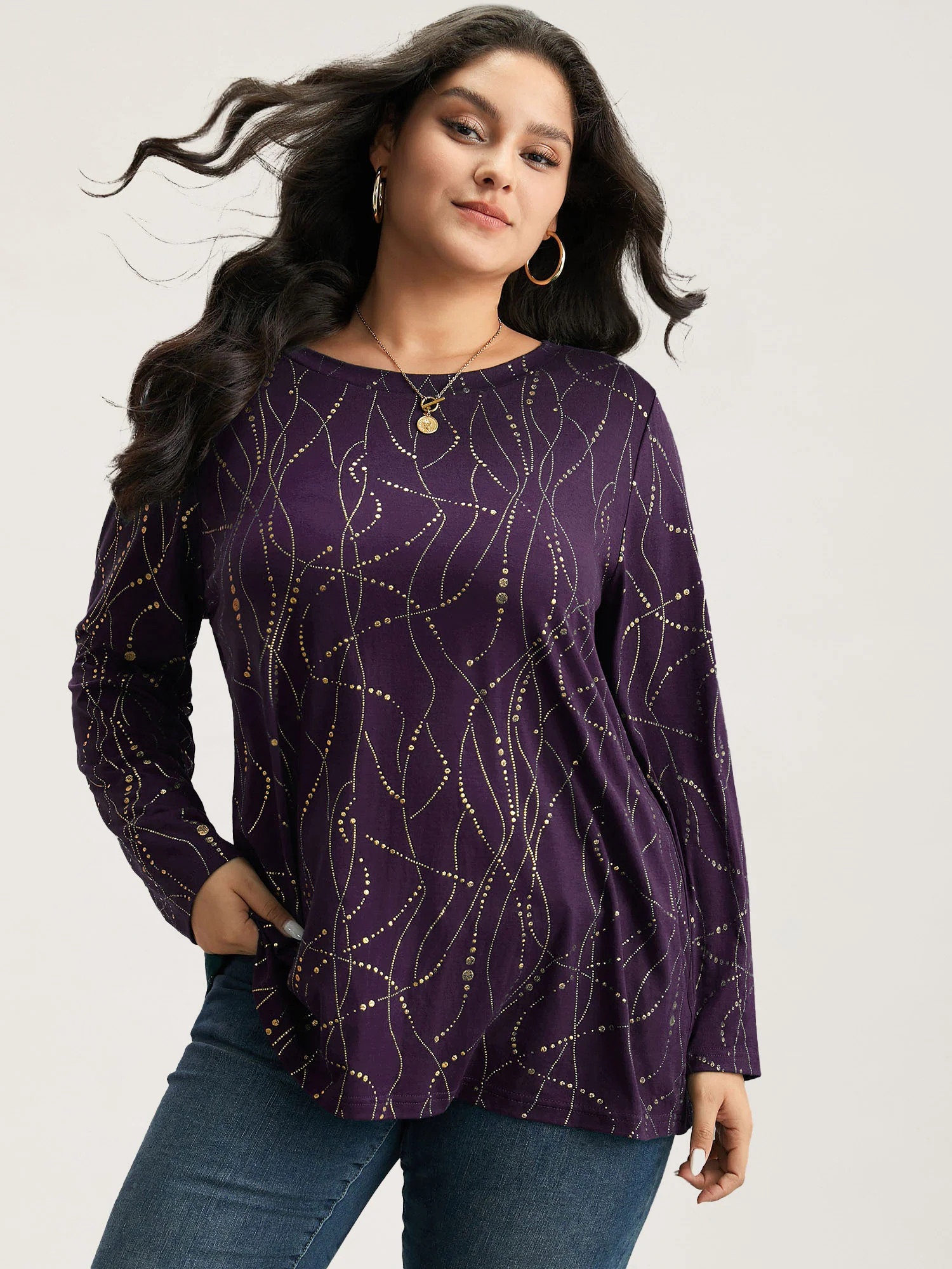 Polka Dot Contrast Round Neck T-shirt | Bloomchic