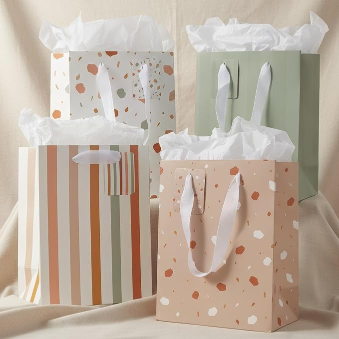 Beautiful Gift Bags Set of 4 - Medium Sized 9" Bags with Handles incl. Matching Tissue Paper, Car... | Amazon (US)